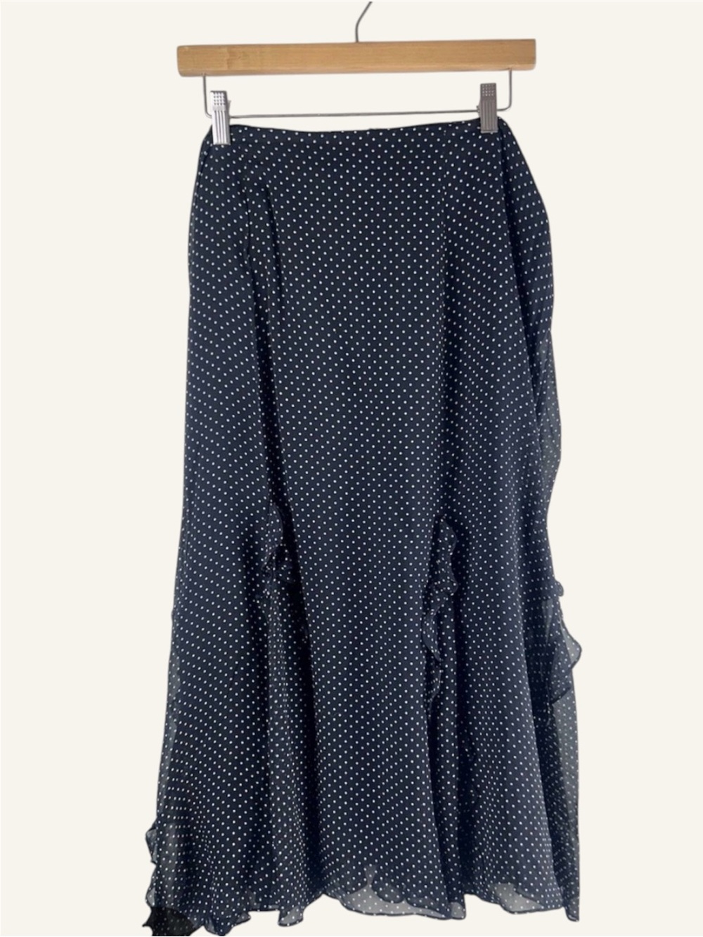 Ralph Lauren Vintage Silk Polka Dot Ruffles A Line Midi Skirt Plus Size 22 W